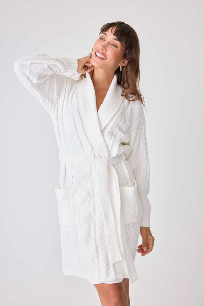 PJ Salvage Cozy Chenille Cable Knit Robe in Ivory