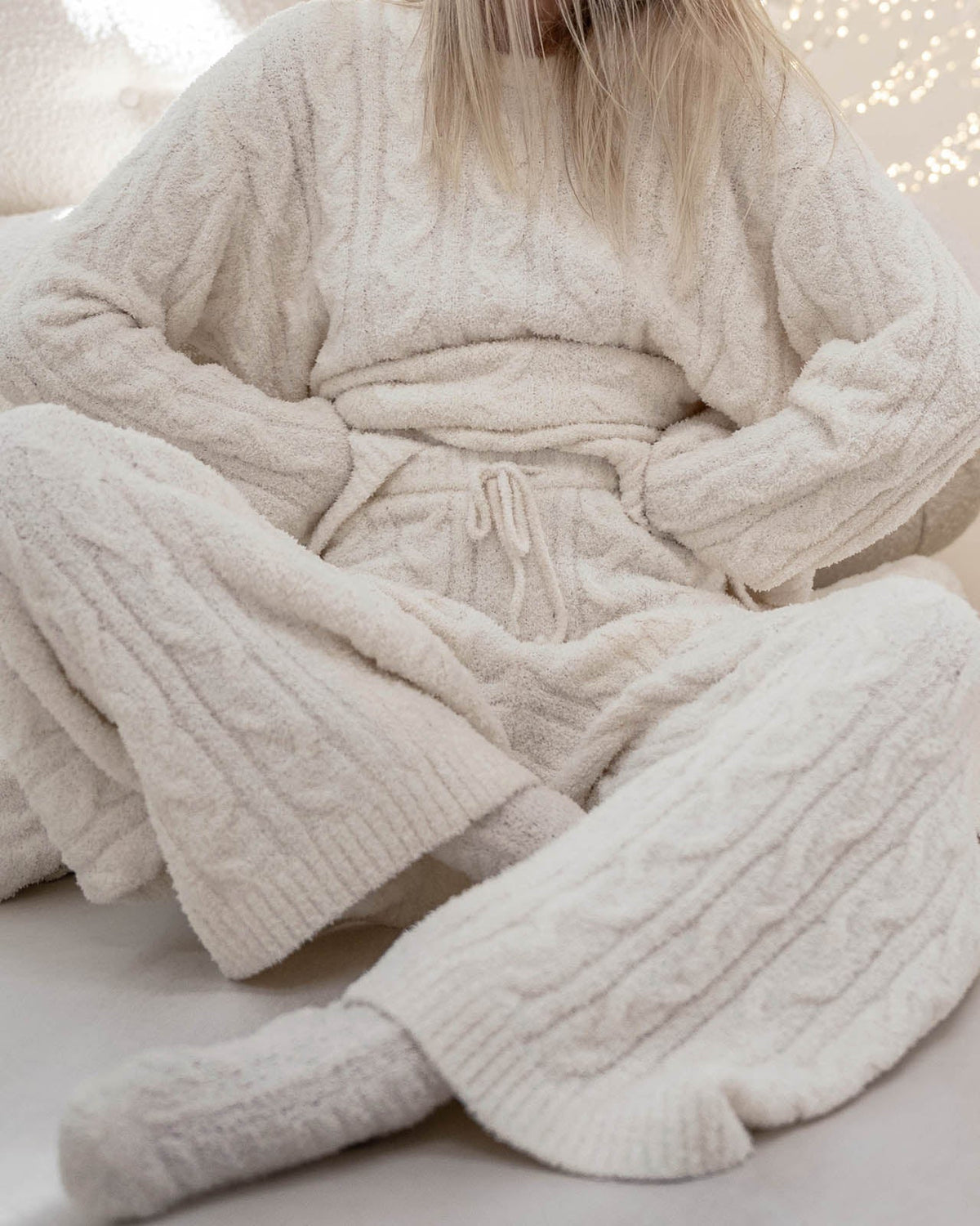 Splendid Cozy Fuzzy Cable Wide Leg Set in Ivory