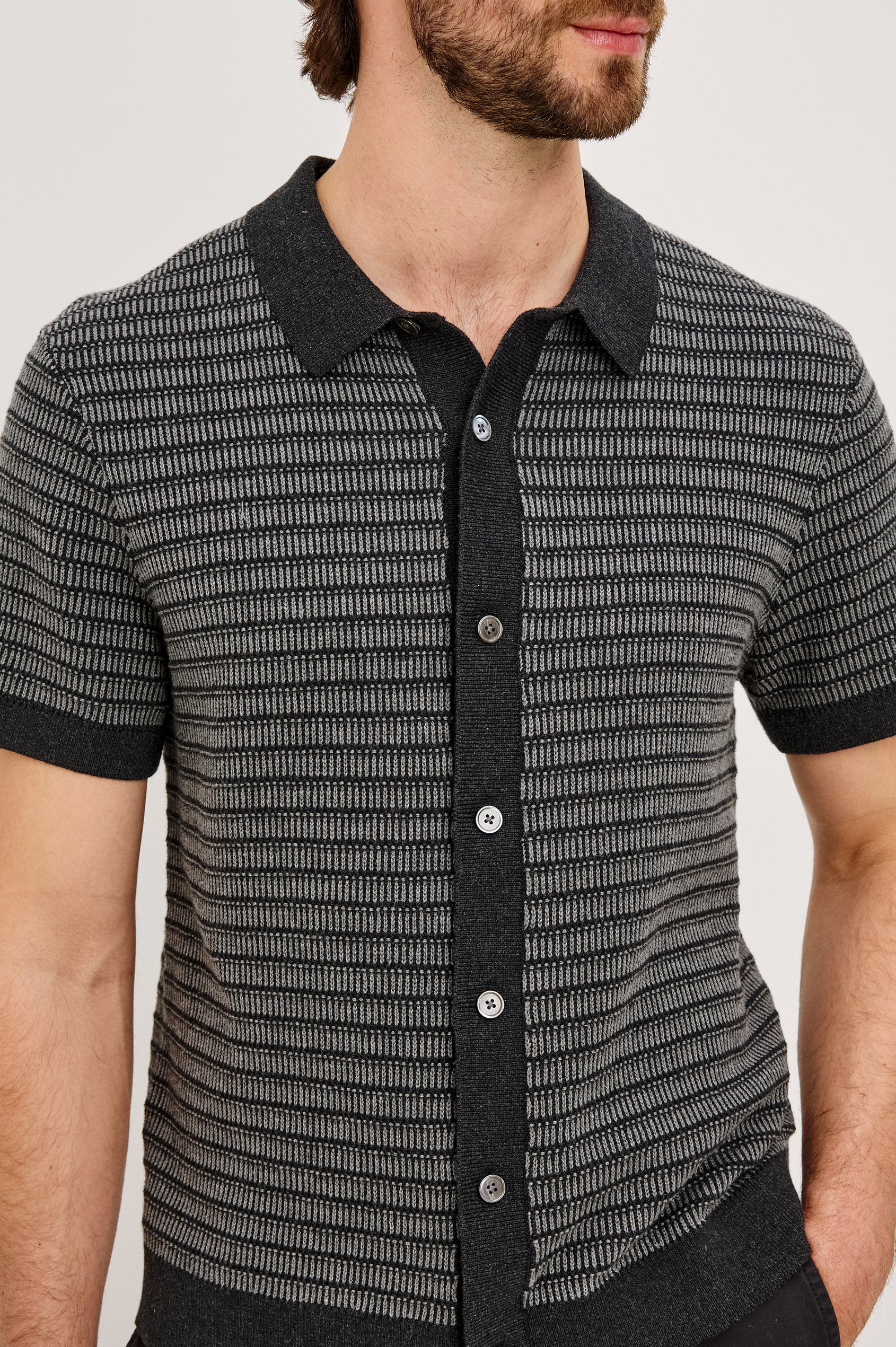 Rails Men's Rubin SS Button Front Shirt in Charcoal Black Stripe