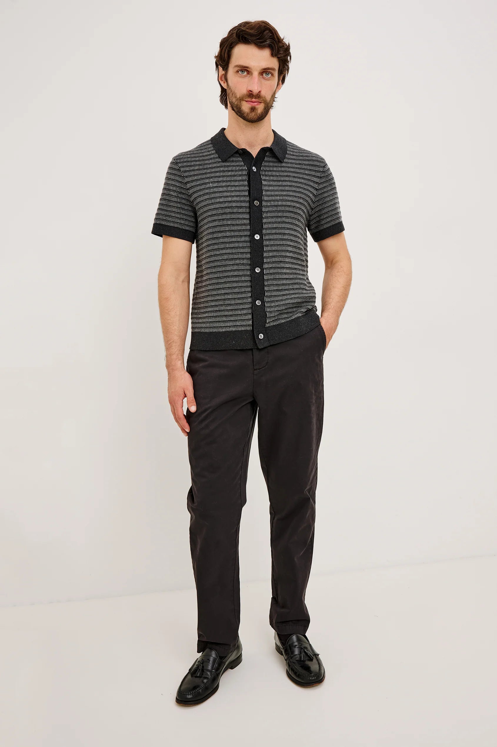 Rails Men's Rubin SS Button Front Shirt in Charcoal Black Stripe