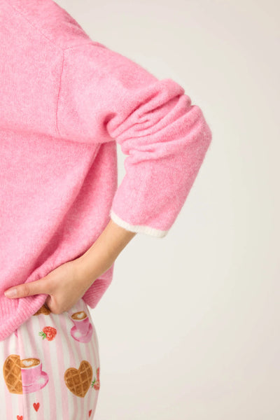 PJ Salvage Cafe Et Croissants Snuggle Sweater in Bright Pink