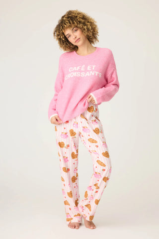 PJ Salvage Cafe Et Croissants Snuggle Sweater in Bright Pink