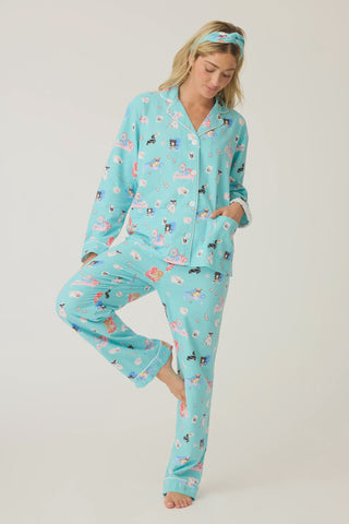 PJ Salvage Flannels Dog Print  PJ Set in Turquoise