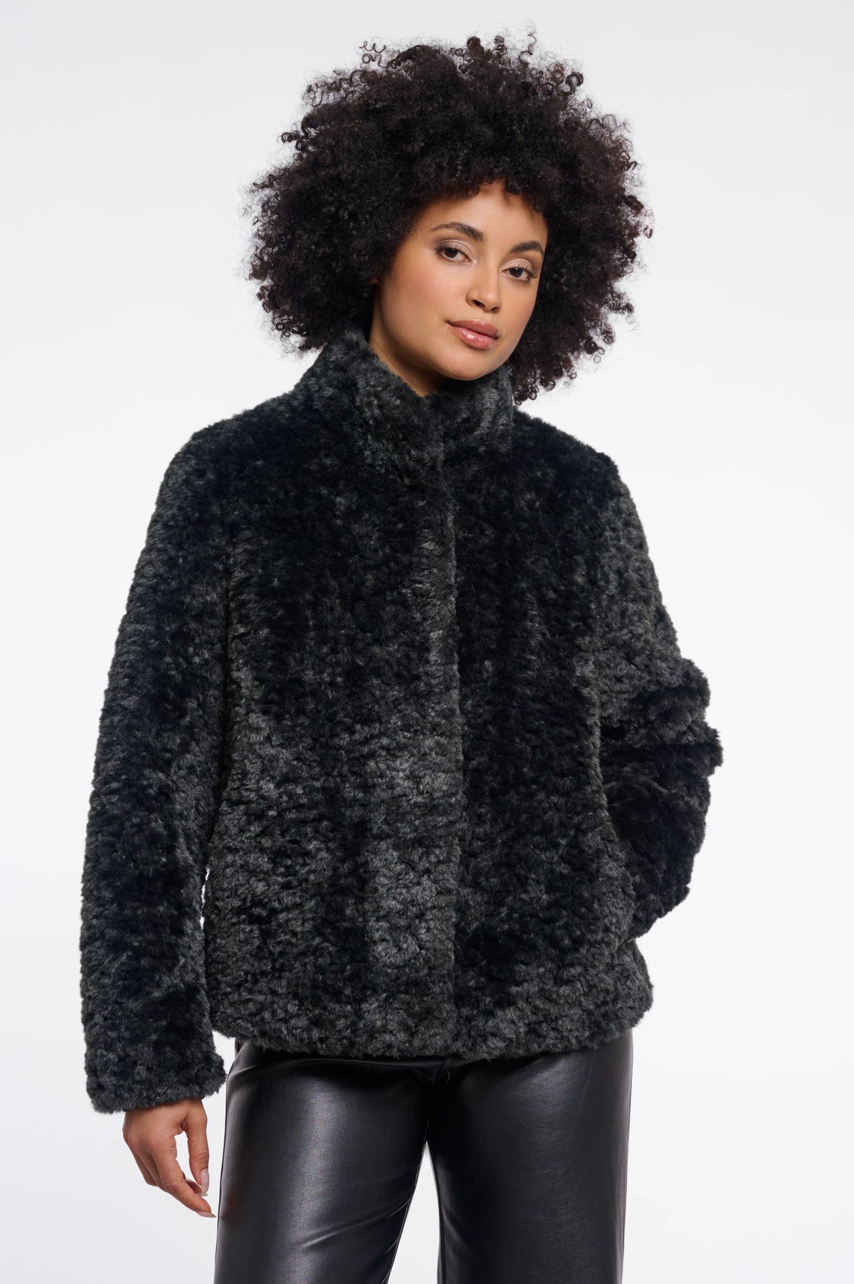 RINO & PELLE Kion Faux Fur Jacket with High Neck in Urban Teal