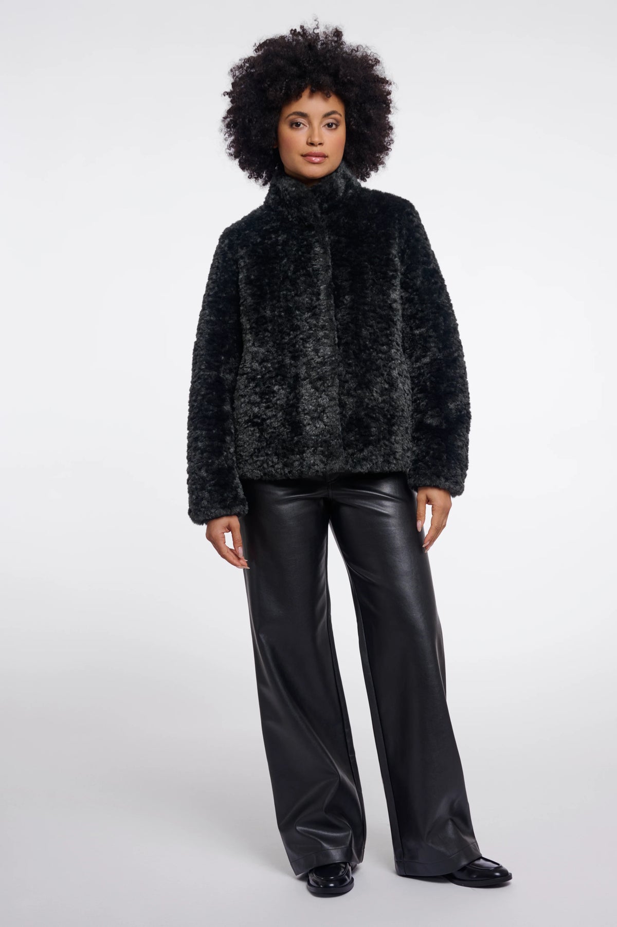 RINO & PELLE Kion Faux Fur Jacket with High Neck in Urban Teal