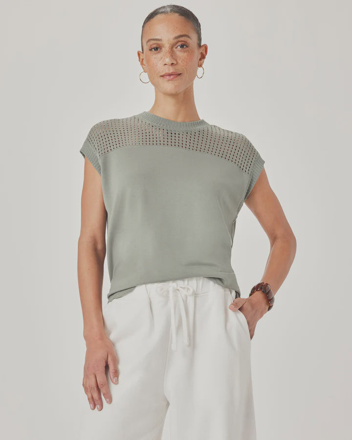 Splendid Jada Pointelle Sleeveless Top in Eucalyptus
