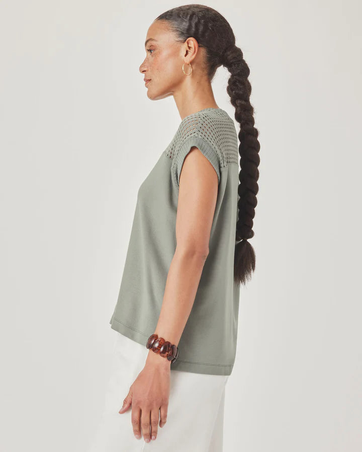 Splendid Jada Pointelle Sleeveless Top in Eucalyptus