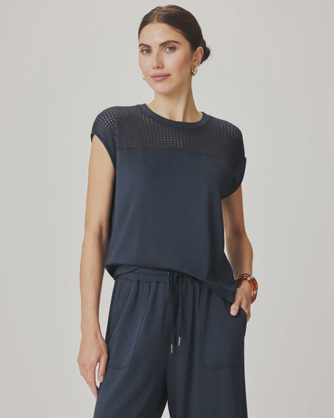 Splendid Jada Pointelle Sleeveless Top in Navy