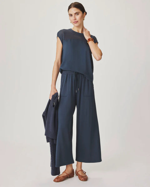 Splendid Jada Pointelle Sleeveless Top in Navy