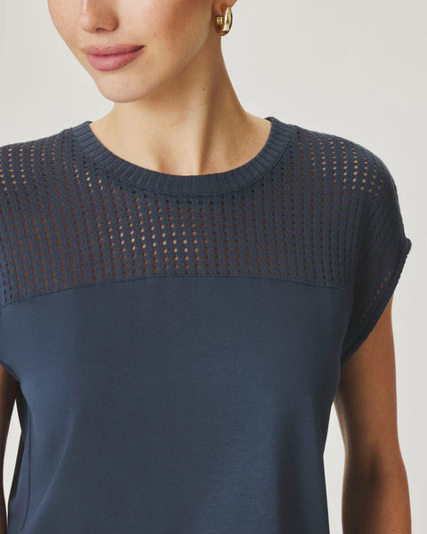 Splendid Jada Pointelle Sleeveless Top in Navy
