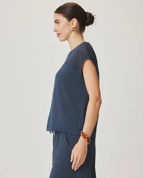 Splendid Jada Pointelle Sleeveless Top in Navy