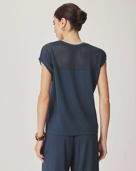 Splendid Jada Pointelle Sleeveless Top in Navy