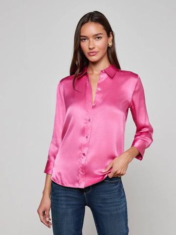 L'AGENCE Dani 3/4 sleeve silk blouse in Rose