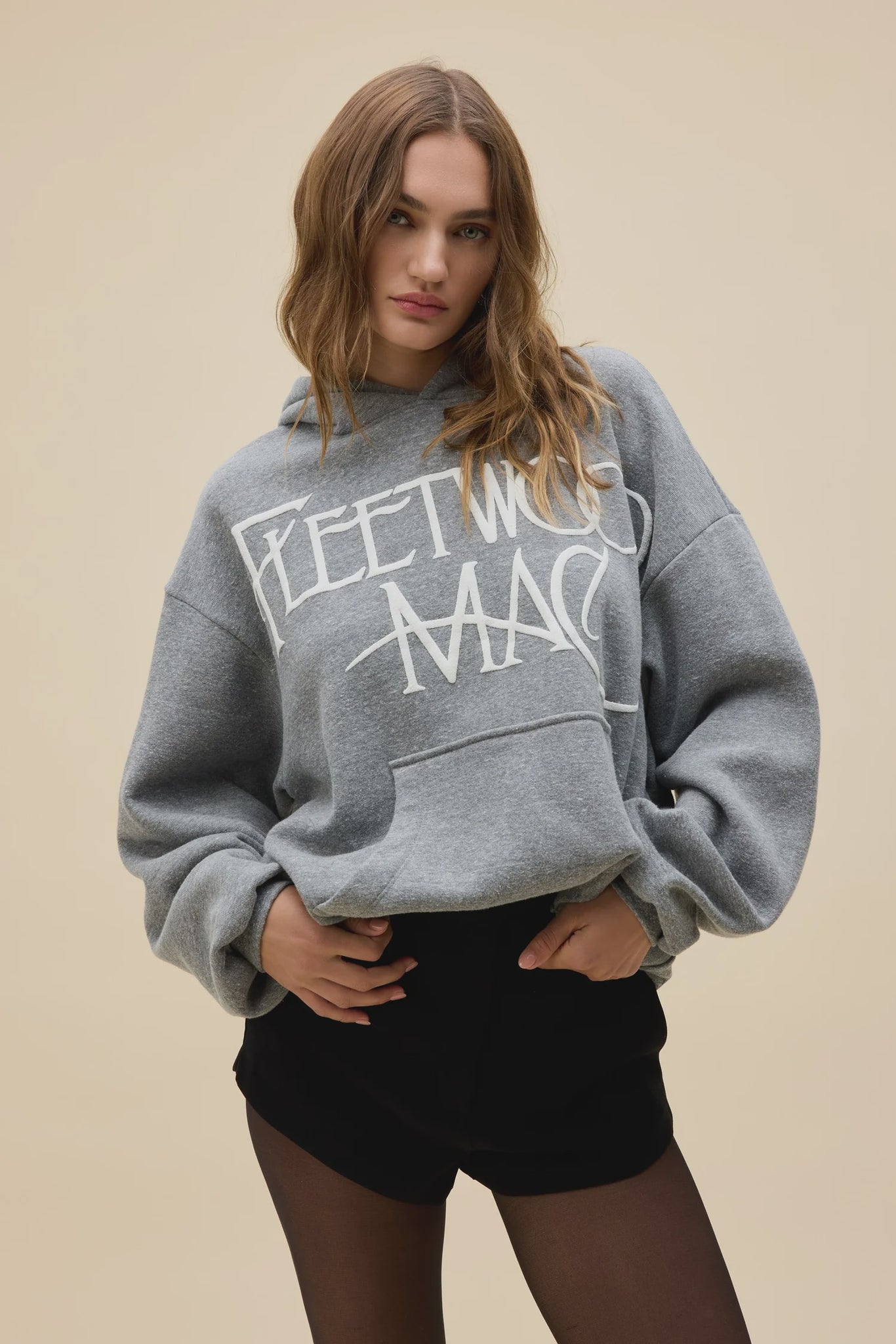 Daydreamer Fleetwood Mac Logo Oversized Hoodie in Heather Grey