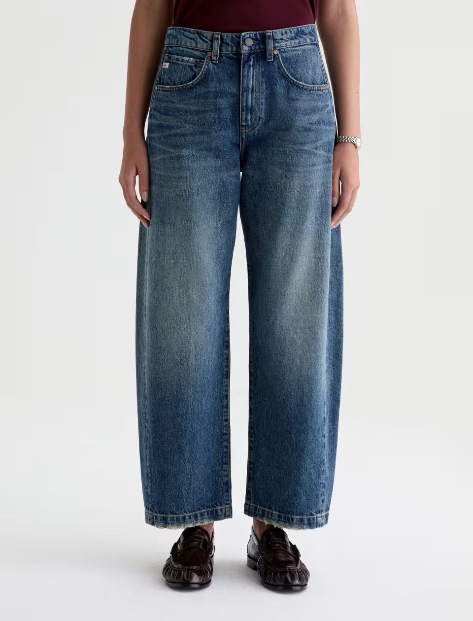 AG Hattie High-Rise Barrel Jean in 10 Years Frontline