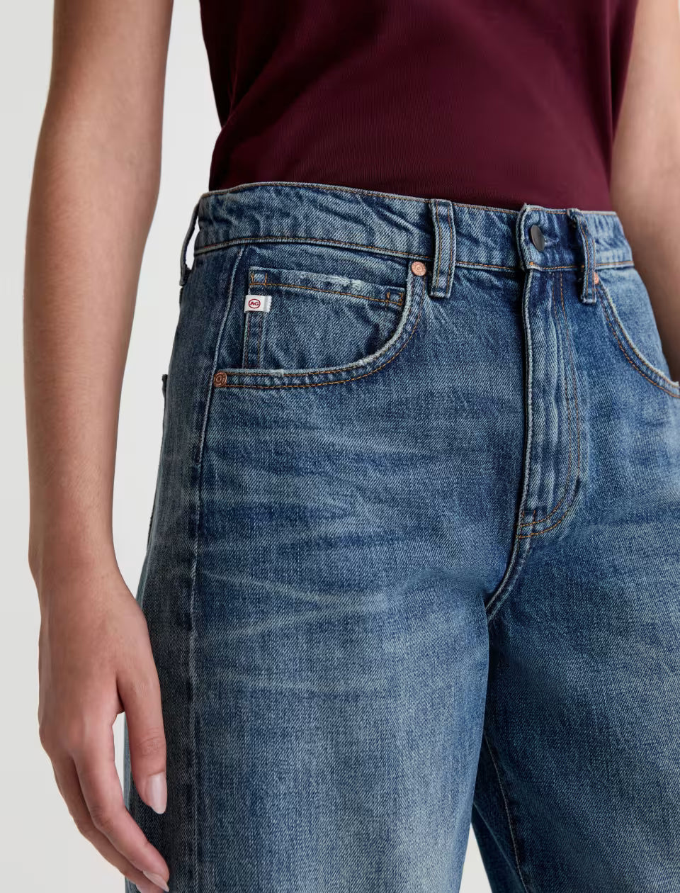 AG Hattie High-Rise Barrel Jean in 10 Years Frontline