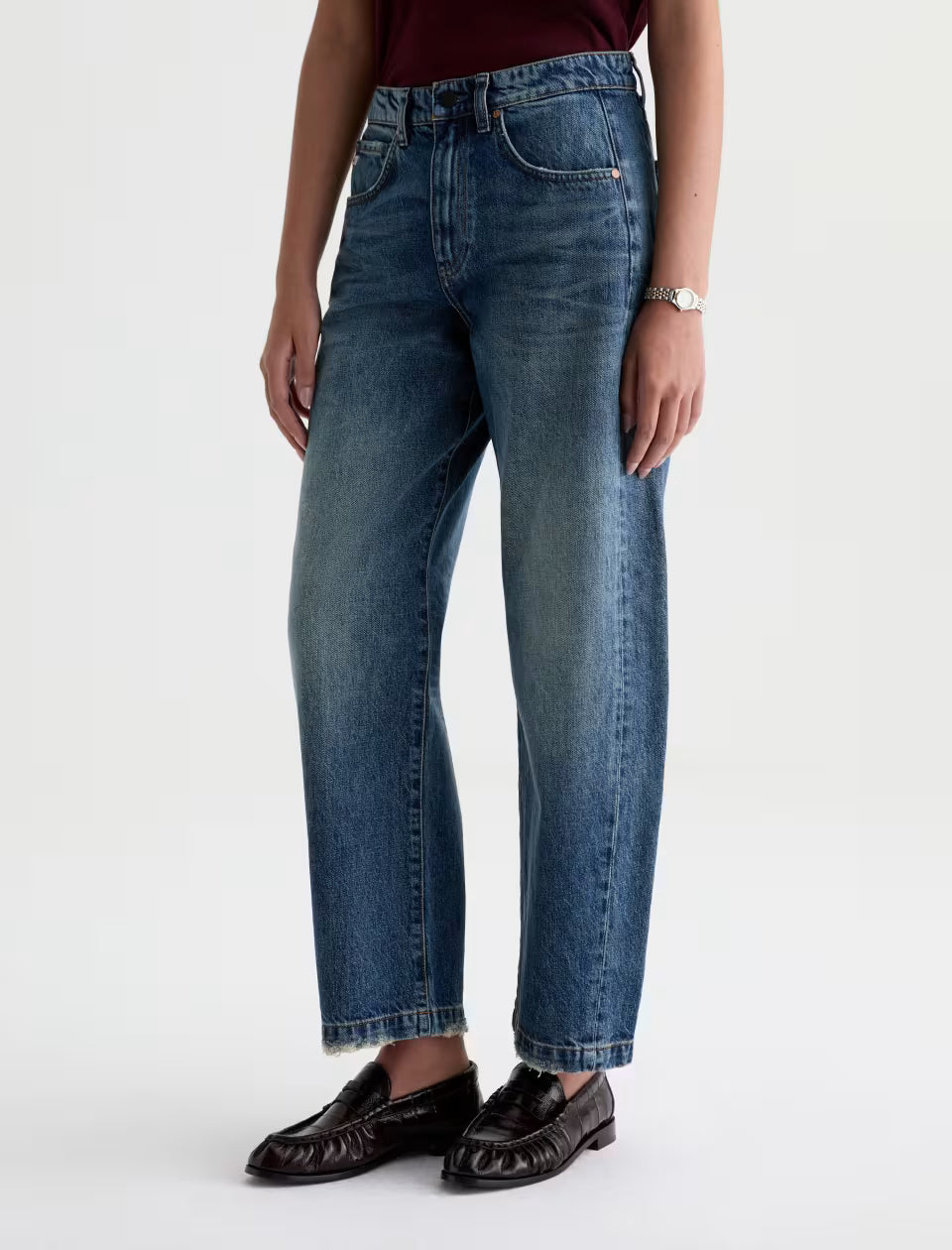 AG Hattie High-Rise Barrel Jean in 10 Years Frontline
