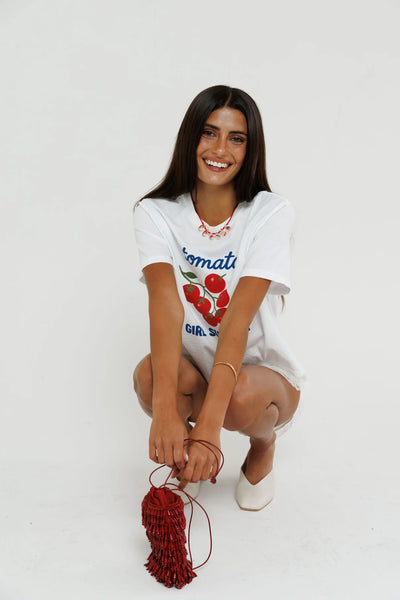 Sunny Somewhere Tomato Girl Summer Everyday Tee in White