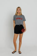 Sunny Somewhere Red Sports Everyday Tee in Heather Grey