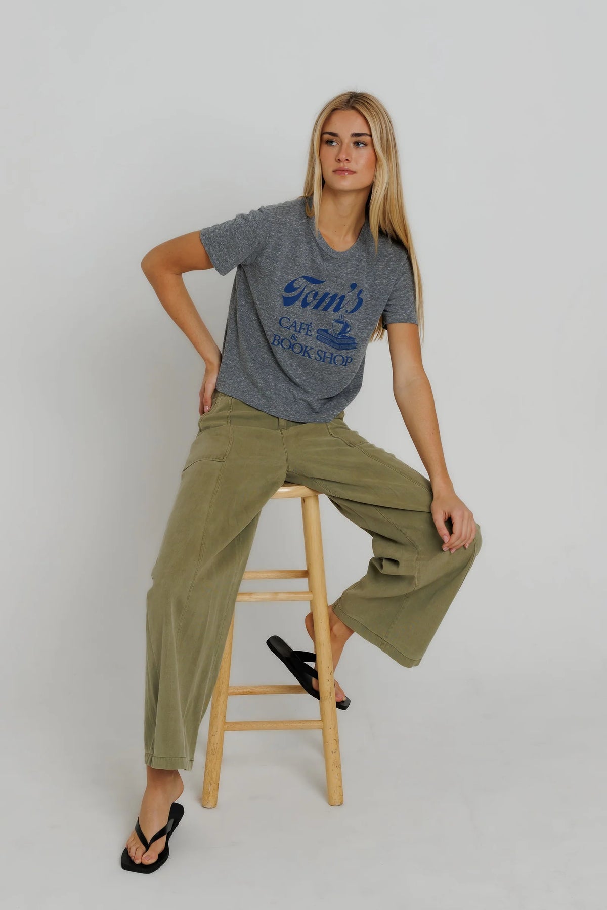 Sunny Somewhere Toms Cafe Book Shop Everyday Tee in Heather Grey