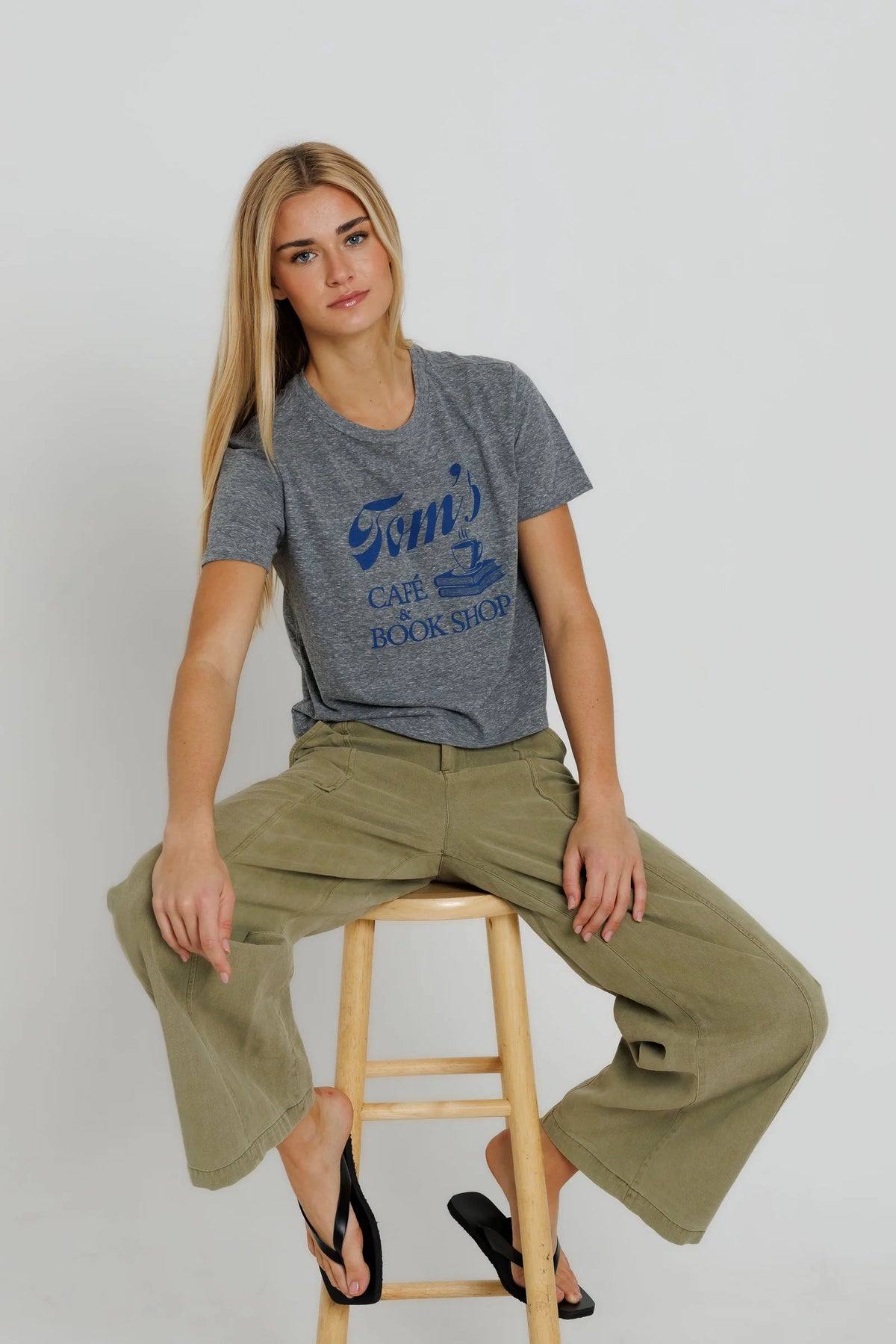 Sunny Somewhere Toms Cafe Book Shop Everyday Tee in Heather Grey