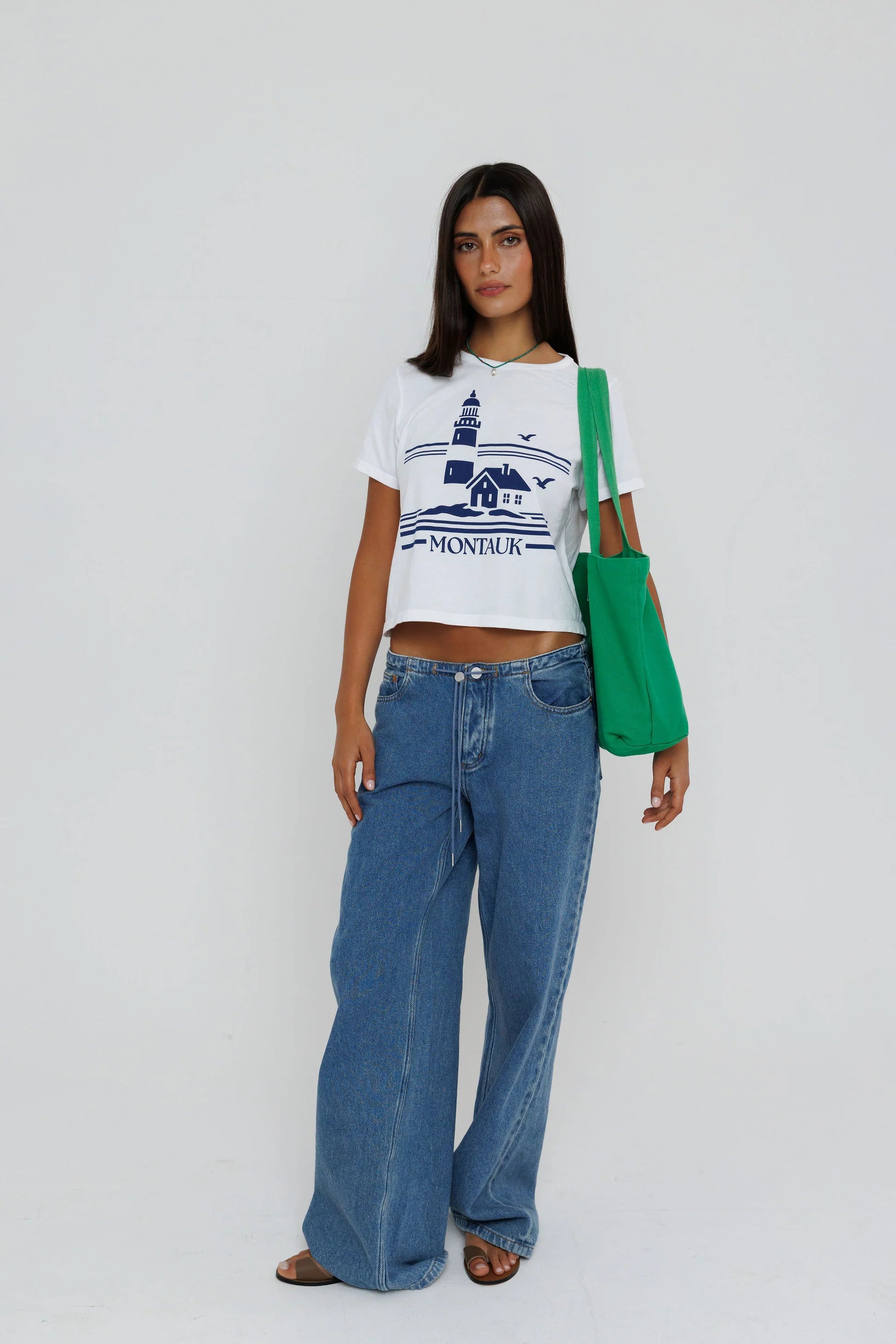 Sunny Somewhere Montauk Lighthouse Tiny Tee in White