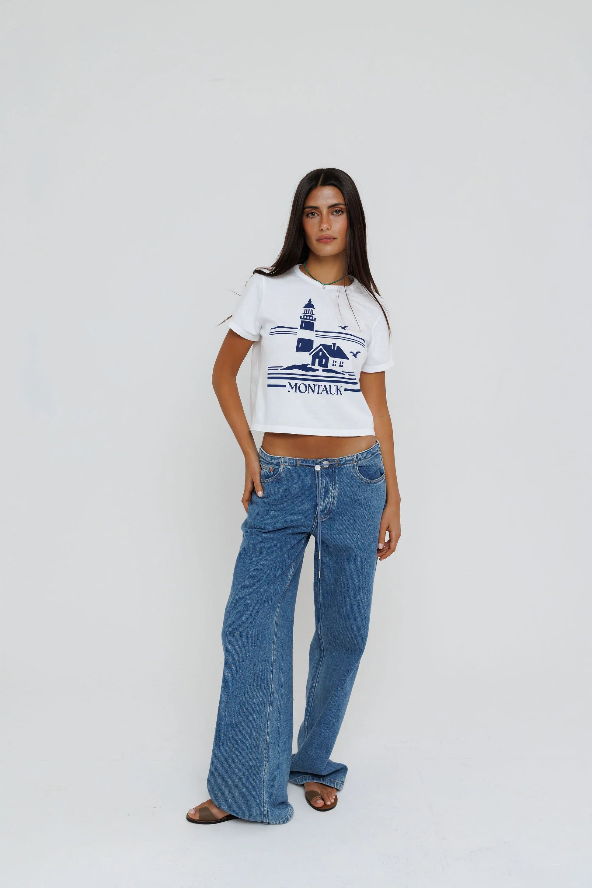 Sunny Somewhere Montauk Lighthouse Tiny Tee in White