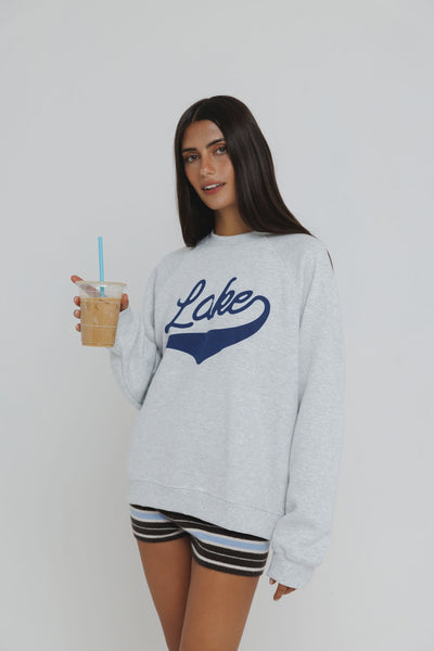 Sunny Somewhere Lake Raglan Crew in Heather Ash
