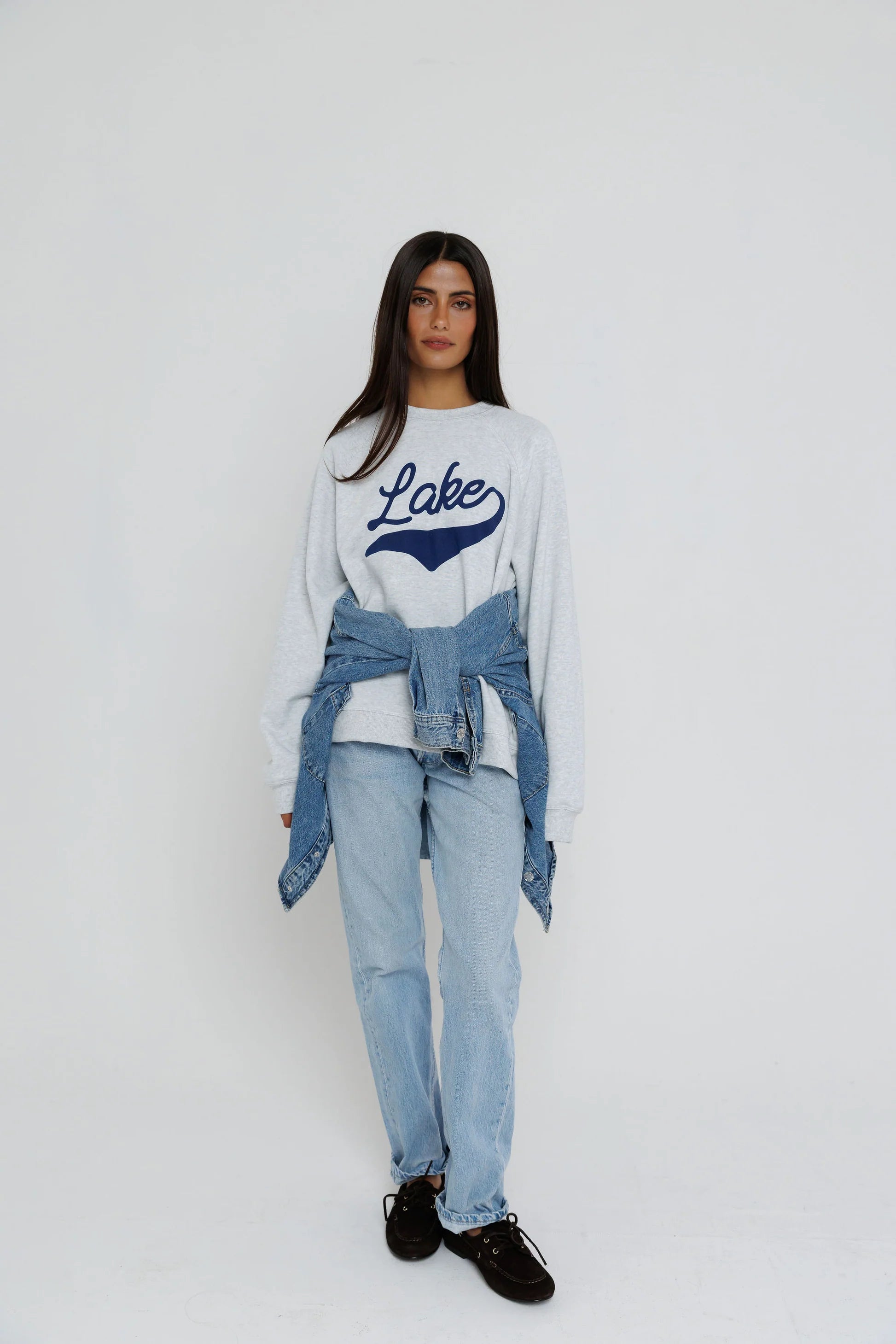 Sunny Somewhere Lake Raglan Crew in Heather Ash