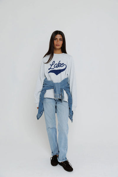 Sunny Somewhere Lake Raglan Crew in Heather Ash
