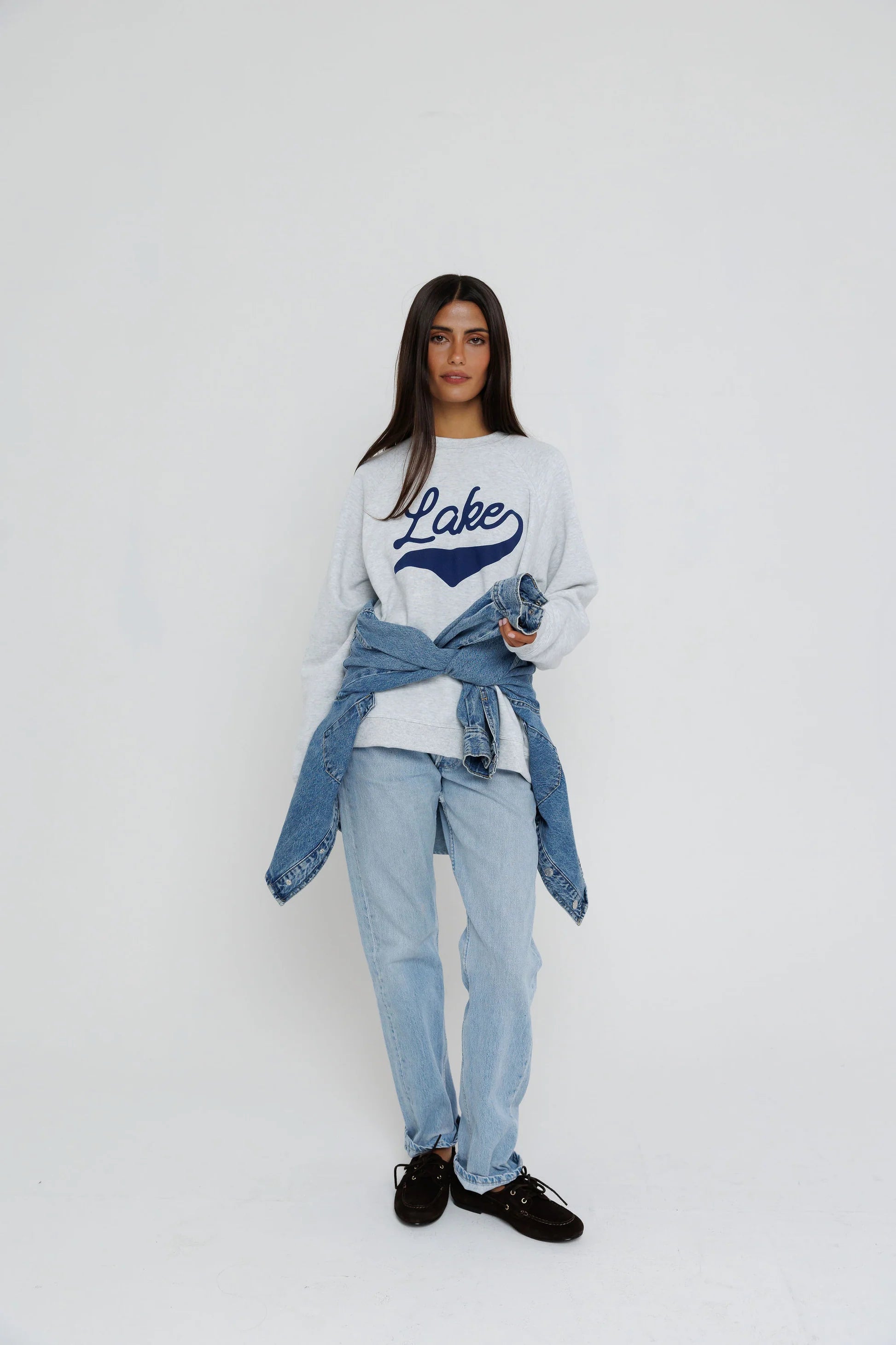 Sunny Somewhere Lake Raglan Crew in Heather Ash