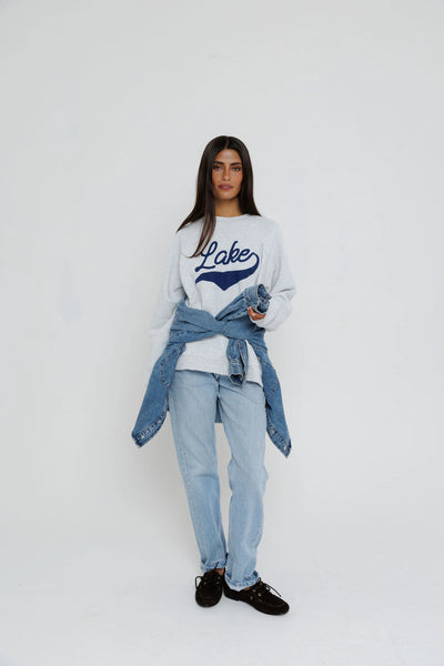 Sunny Somewhere Lake Raglan Crew in Heather Ash