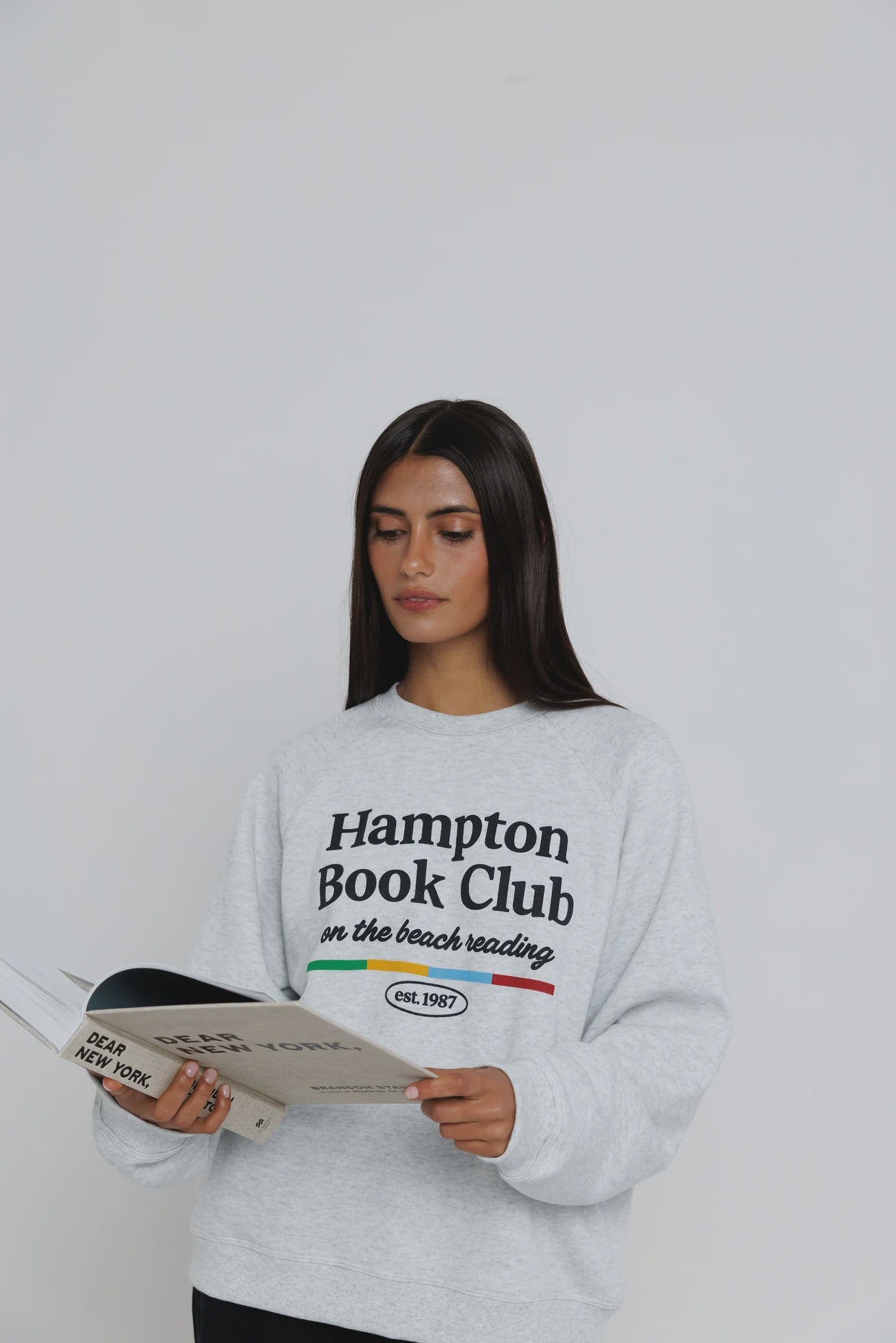 Sunny Somewhere Hampton Book Club Raglan Crew in Heather Ash