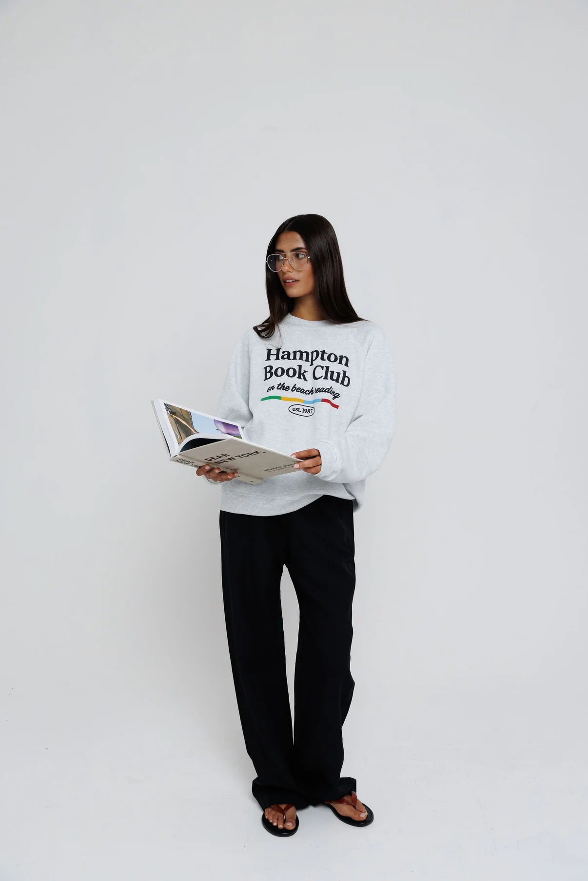 Sunny Somewhere Hampton Book Club Raglan Crew in Heather Ash