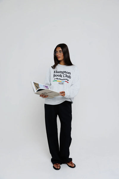 Sunny Somewhere Hampton Book Club Raglan Crew in Heather Ash