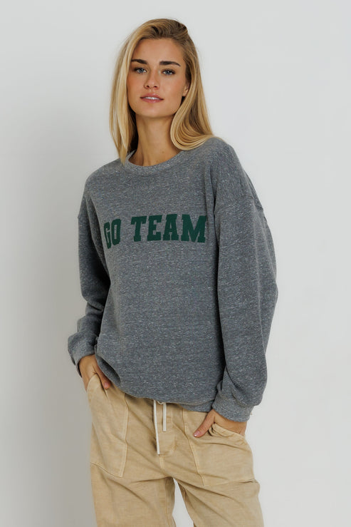 Sunny Somewhere Green Go Team Oversized Crew in Heather Grey