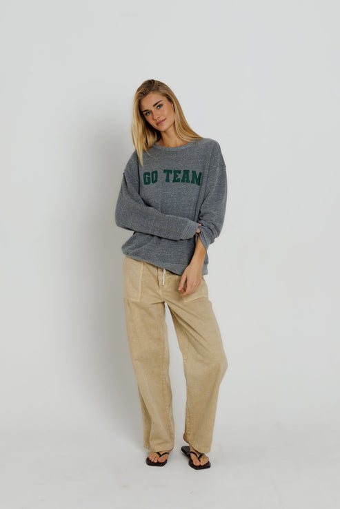 Sunny Somewhere Green Go Team Oversized Crew in Heather Grey
