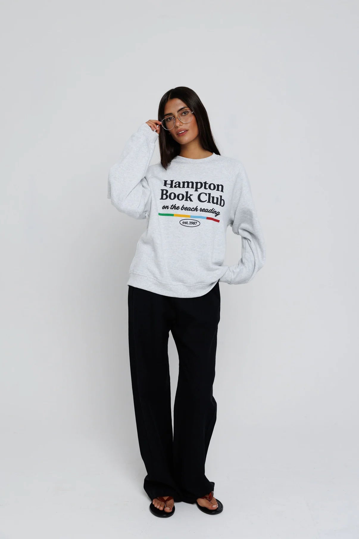 Sunny Somewhere Hampton Book Club Raglan Crew in Heather Ash