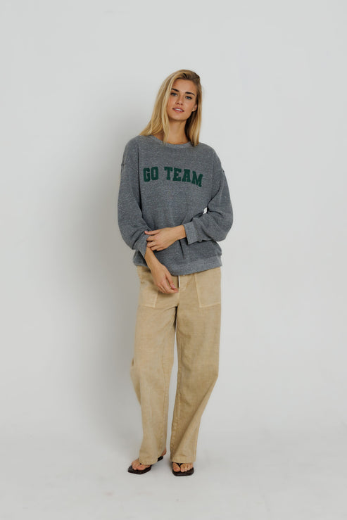 Sunny Somewhere Green Go Team Oversized Crew in Heather Grey