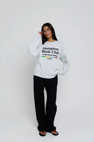Sunny Somewhere Hampton Book Club Raglan Crew in Heather Ash