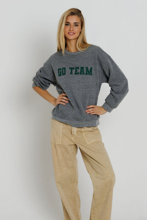 Sunny Somewhere Green Go Team Oversized Crew in Heather Grey