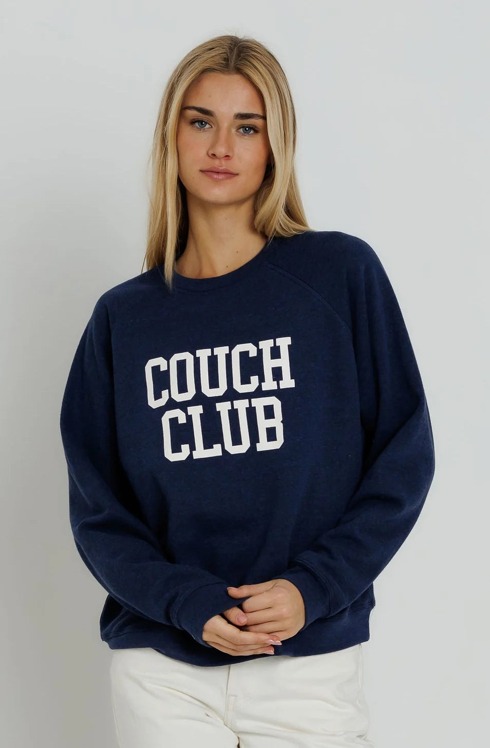 Sunny Somewhere Couch Club Raglan Crew in Navy