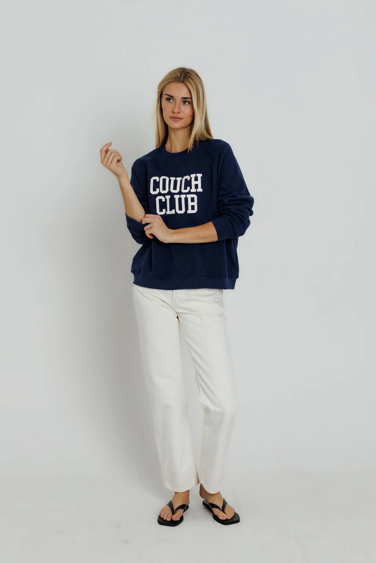 Sunny Somewhere Couch Club Raglan Crew in Navy