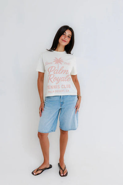 Sunny Somewhere Palm Royale Tennis Everyday Tee in Off White