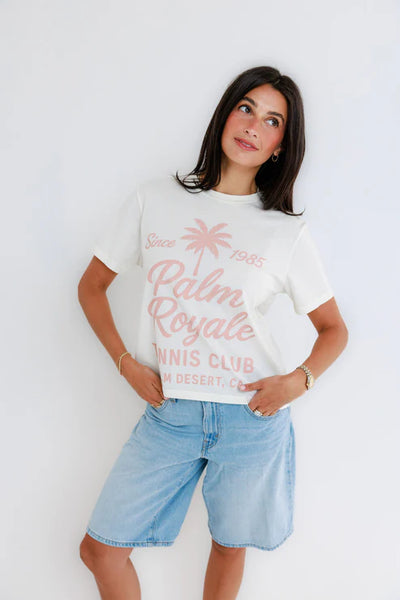 Sunny Somewhere Palm Royale Tennis Everyday Tee in Off White