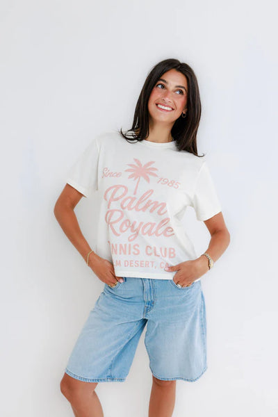 Sunny Somewhere Palm Royale Tennis Everyday Tee in Off White