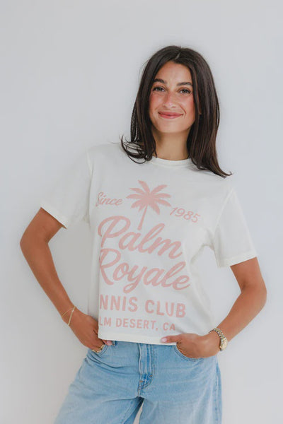 Sunny Somewhere Palm Royale Tennis Everyday Tee in Off White