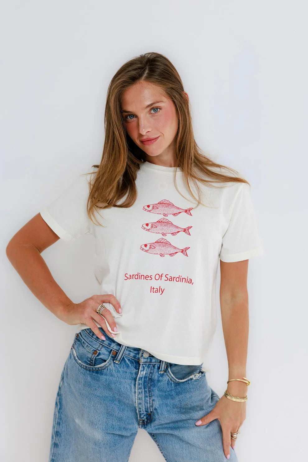 Sunny Somewhere Sardines of Sardinia Everyday Tee in Off-White
