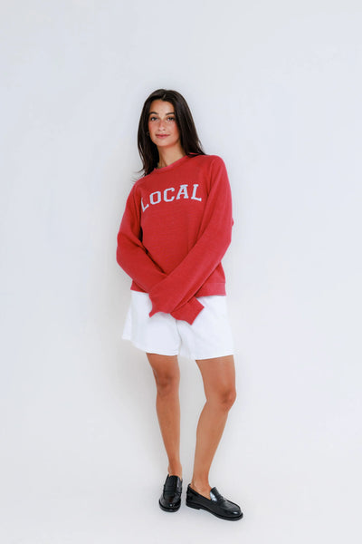 Sunny Somewhere Local Raglan Crew in Heather Red