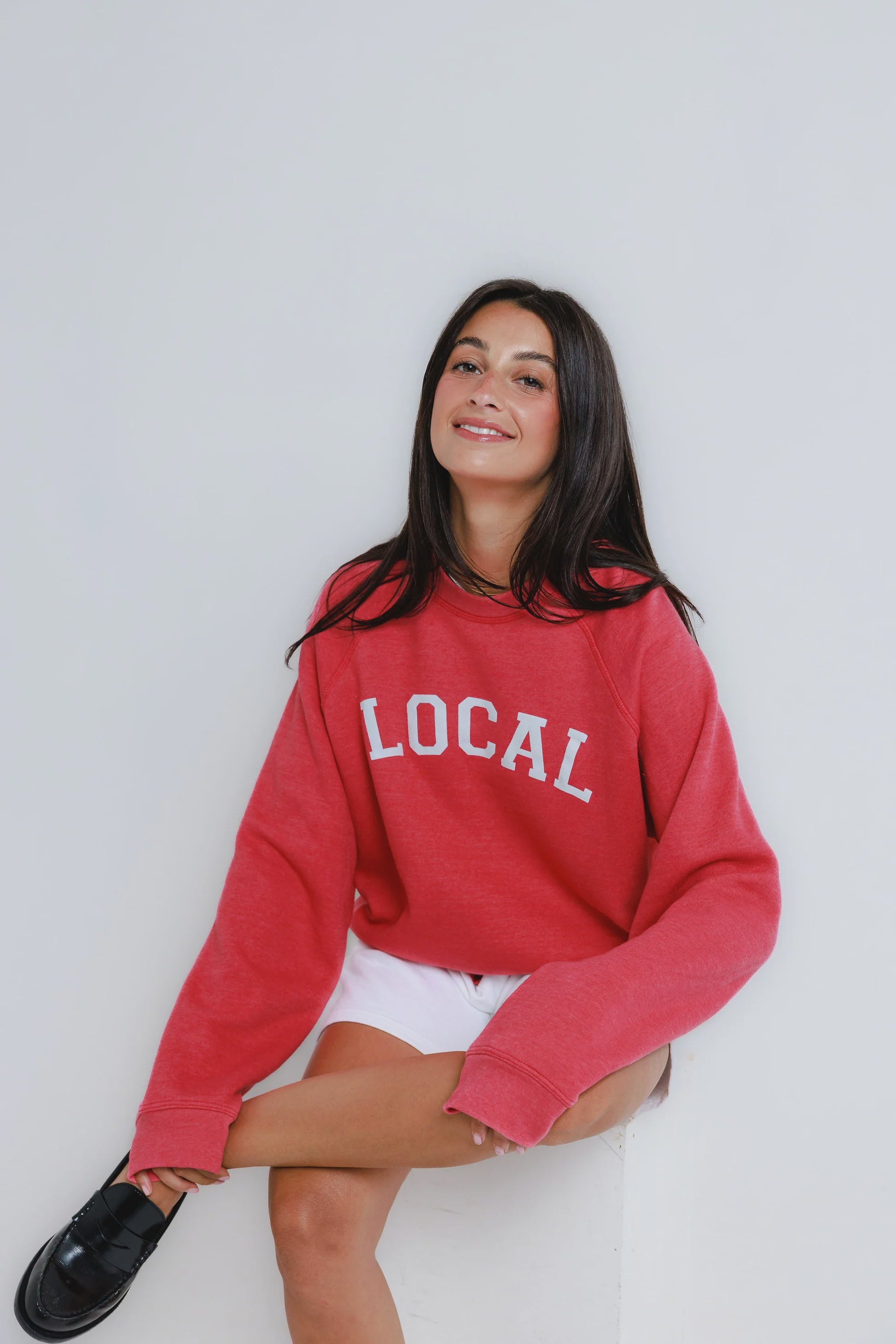 Sunny Somewhere Local Raglan Crew in Heather Red
